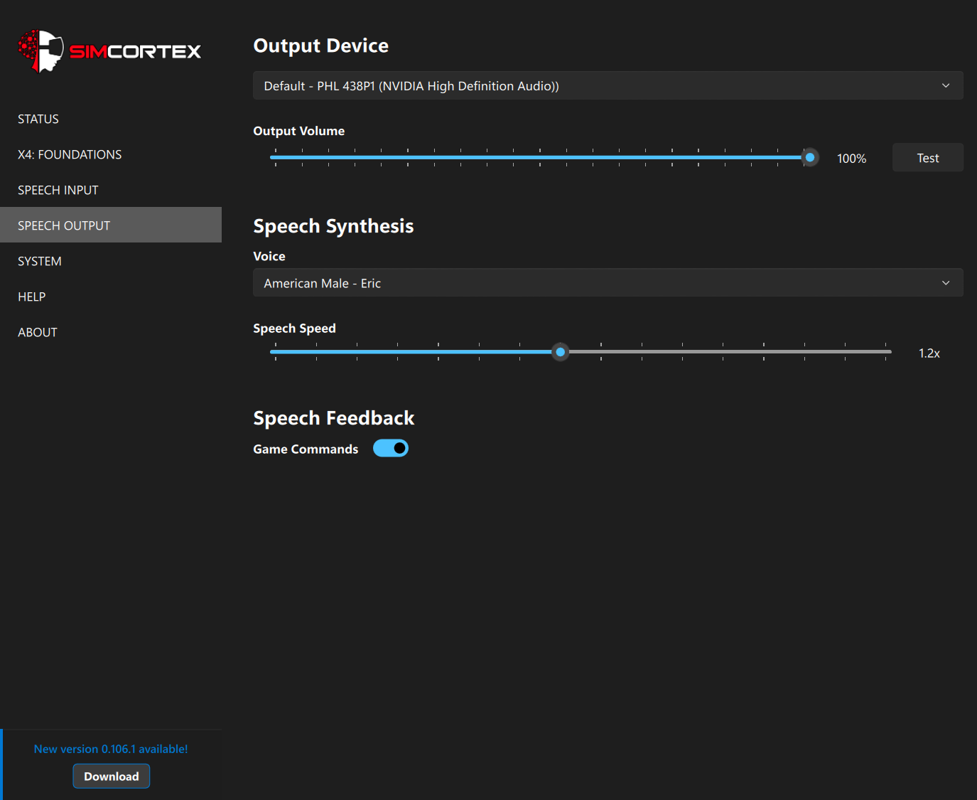 Speech Output Panel